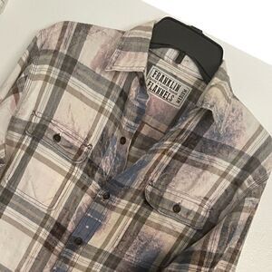 FRANKLIN FLANNELS Vintage Blue, , Cream and Brown Flannel  Shirt M NWT